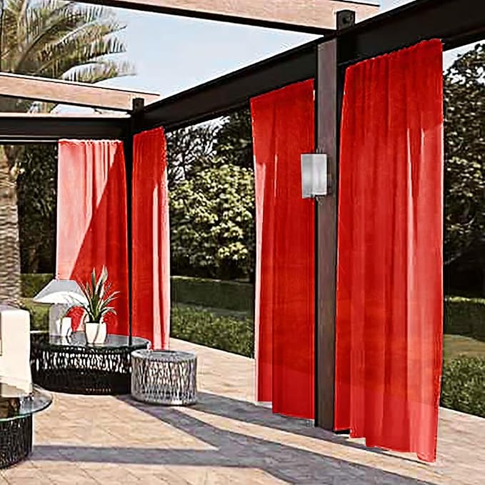 SpaceDresser Waterproof Outdoor Sheer Curtains for Patio - 4 Panels Rod Pocket Indoor Voile Sheer Curtain for Living Room,52W x 120L inch,Red