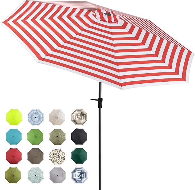 Tempera Patio Market Outdoor Table Umbrella with Auto Tilt and Crank, Large Sun Umbrella with Sturdy Pole & Fade Resistant Canopy, Easy to Set