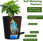 Self Watering Pots, 4 inch Flower Pots with Multi Mesh Drainage Holes, Small Platic Planters for Indoor Outdoor Garden Plants and Flowers (Black, 4")