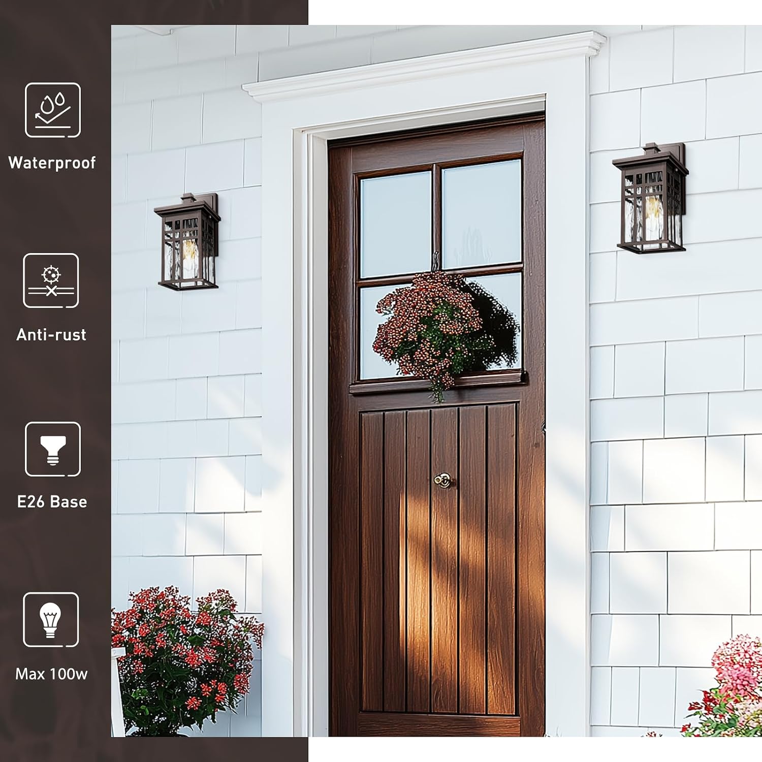 zeyu 12 Inch Patio Wall Light Fixture, 2 Pack Outdoor Modern Wall Lights, Die-Cast Aluminum, Oil Rubbed Bronze Finish with Water Ripple Glass Glass, 20068B1-2PK ORB WP