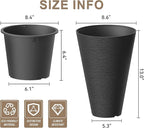 Kante Tall Round Planter Set of 2, 13 Inch Tall Decorative Planter Pots for Outdoor Indoor Garden Patio Front Porch (Black)