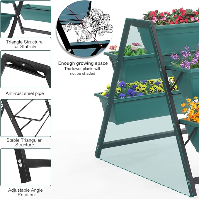 Vertical Garden Planter, Raised Garden Beds Outdoor with Drainage System for Vegetables, Flowers, Herbs, Sturdy Planters for Outdoor Plants (Green, 39.6 X 25.6 X 30.7 Inch)