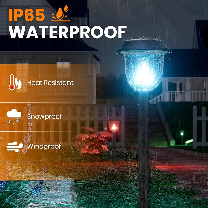 AOSEA Christmas Solar Pathway Lights Outdoor Waterproof, Solar Powered Garden Lights, Christmas Decor Garden Lighting for Yard, Patio, Landscape, Pathway (RGB Flash Mode Only, 10 Pack)