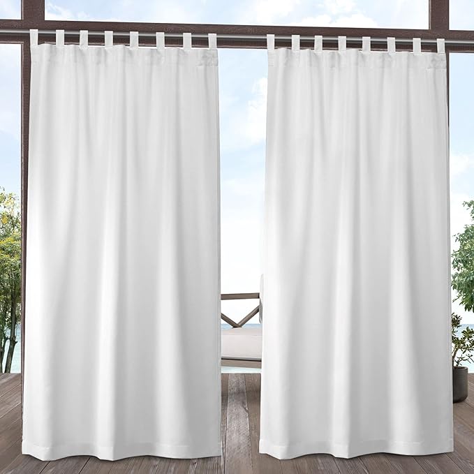 Exclusive Home Cabana Solid Indoor/Outdoor Light Filtering Hook-and-Loop Tab Top Curtain Panel, 54"x108", Winter White, Set of 2
