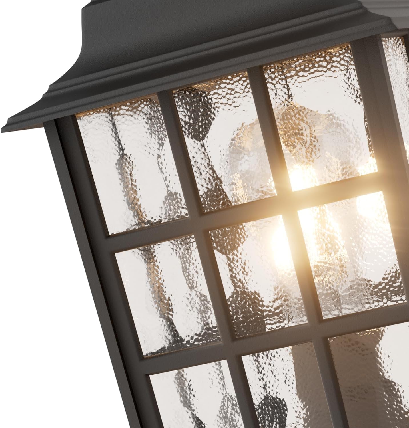 2-Pack Dusk to Dawn Outdoor Post Light, Black | Lamp Post Light Fixture, Water Ripple Glass, Pier Mount Base, Exterior Pole Lantern Light for Yard Patio Pathway