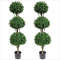 two 66 inch artificial boxwood triple ball topiary, main product view
