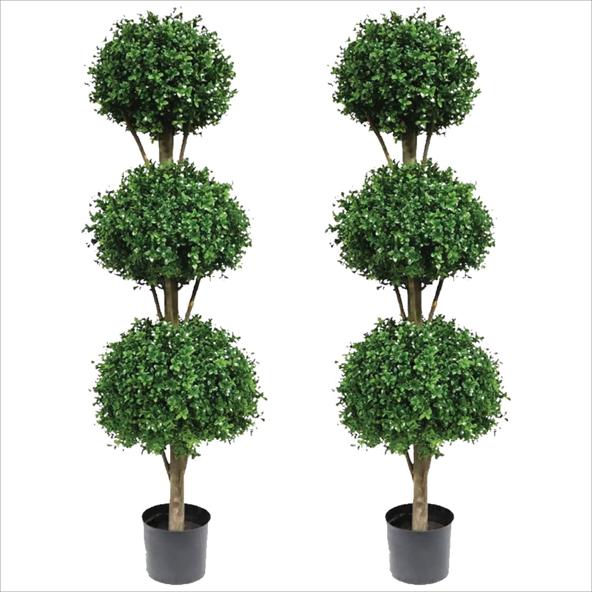two 66 inch artificial boxwood triple ball topiary, main product view