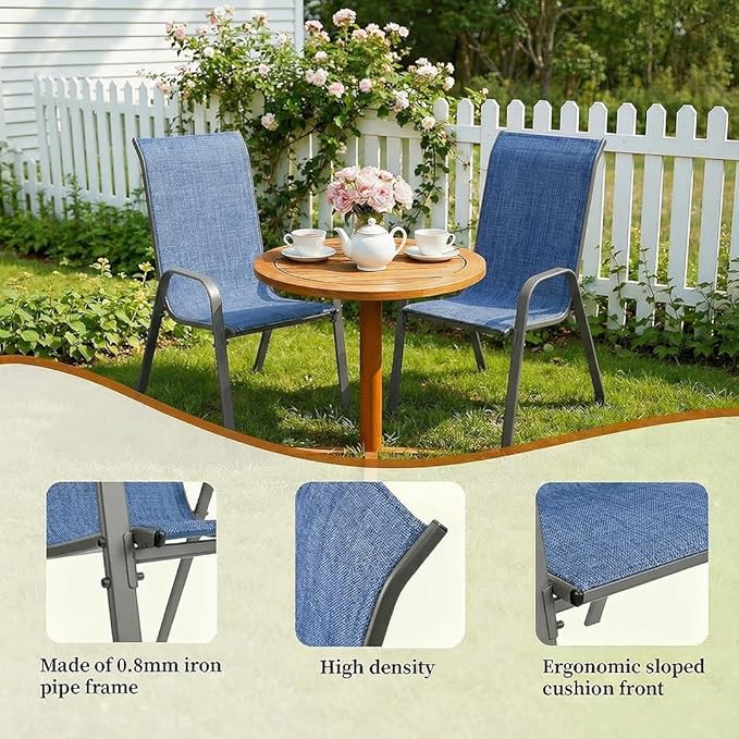 MAMIZO Patio Dining Chairs, Stackable All Weather Teslin Chair, Heavy Duty Outdoor Breathable Chairs Set, w/Armrests, Upgraded Chair FeetW/Strenthened Iron Spacers, 330 LBS (6, Navy Blue)