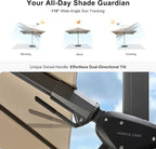 PURPLE LEAF 6.5' X 10' Left-right Tilt Patio Umbrella with Base Outdoor Cantilever Swivel Rectangle Umbrella Aluminum Offset Umbrella with 360-degree Rotation for Garden Deck Pool Patio Beige