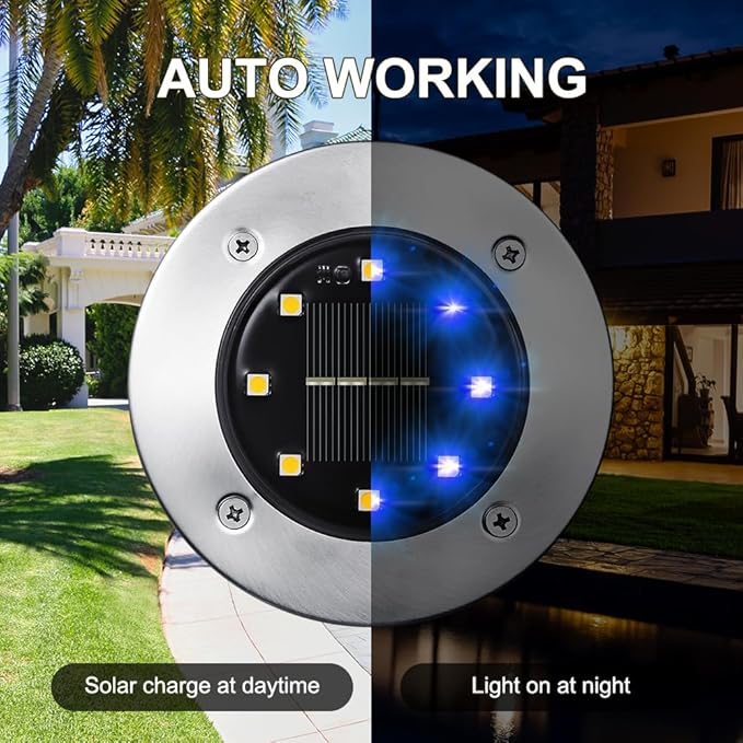 LYHOPE Solar Ground Lights Outdoor, 16 Pack 8 LED Solar Disk Lights Waterproof Garden In-ground Pathway Lights Landscape Lighting for Lawn,Yard,Deck,Patio,Walkway (Blue)