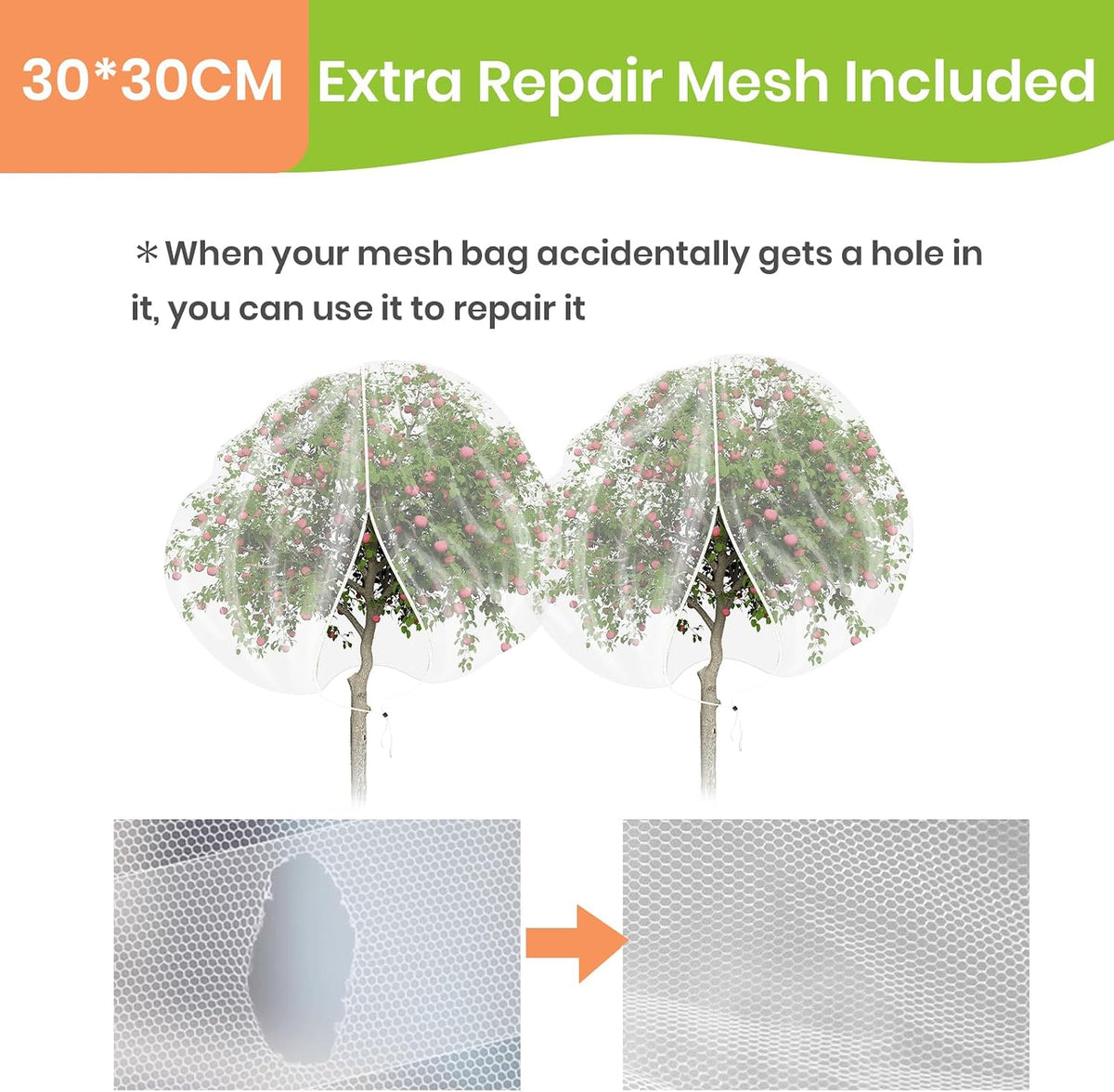 large 10x10ft fruit tree netting with zipper drawstring, package contents