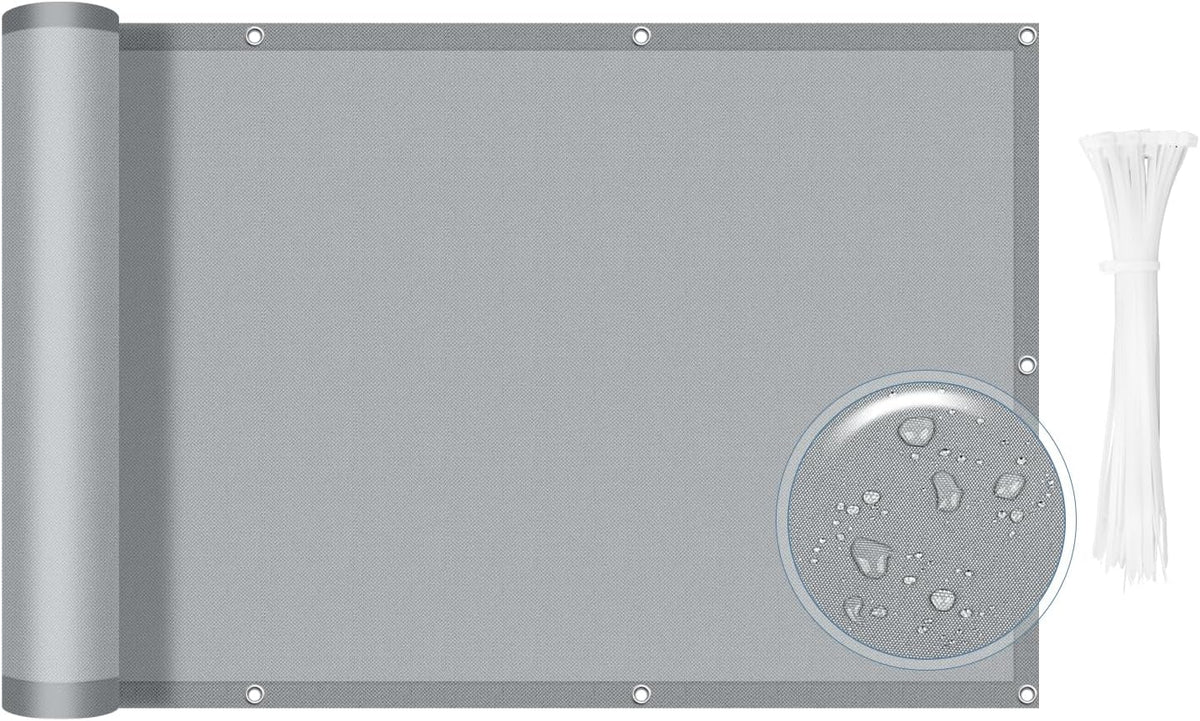 sunlax waterproof balcony privacy screen 3.3'x19.7' grey fence, main product view