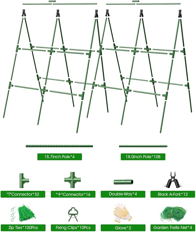 2 Pack Cucumber Trellis, Garden Trellis for Climbing Plants Outdoor, A-Frame Cucumber Trellis for Raised Bed, Plant Grow Support for Tomato, Squash, Vegetable, Flower(33"x47"x2Pcs)