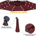 Yaheetech 10FT Solar Offset Umbrella with 32 LED Lights Cantilever Hanging Outdoor Umbrellas Handy Crank & Cross Base for Lawn/Deck/Backyard/Pool Burgundy