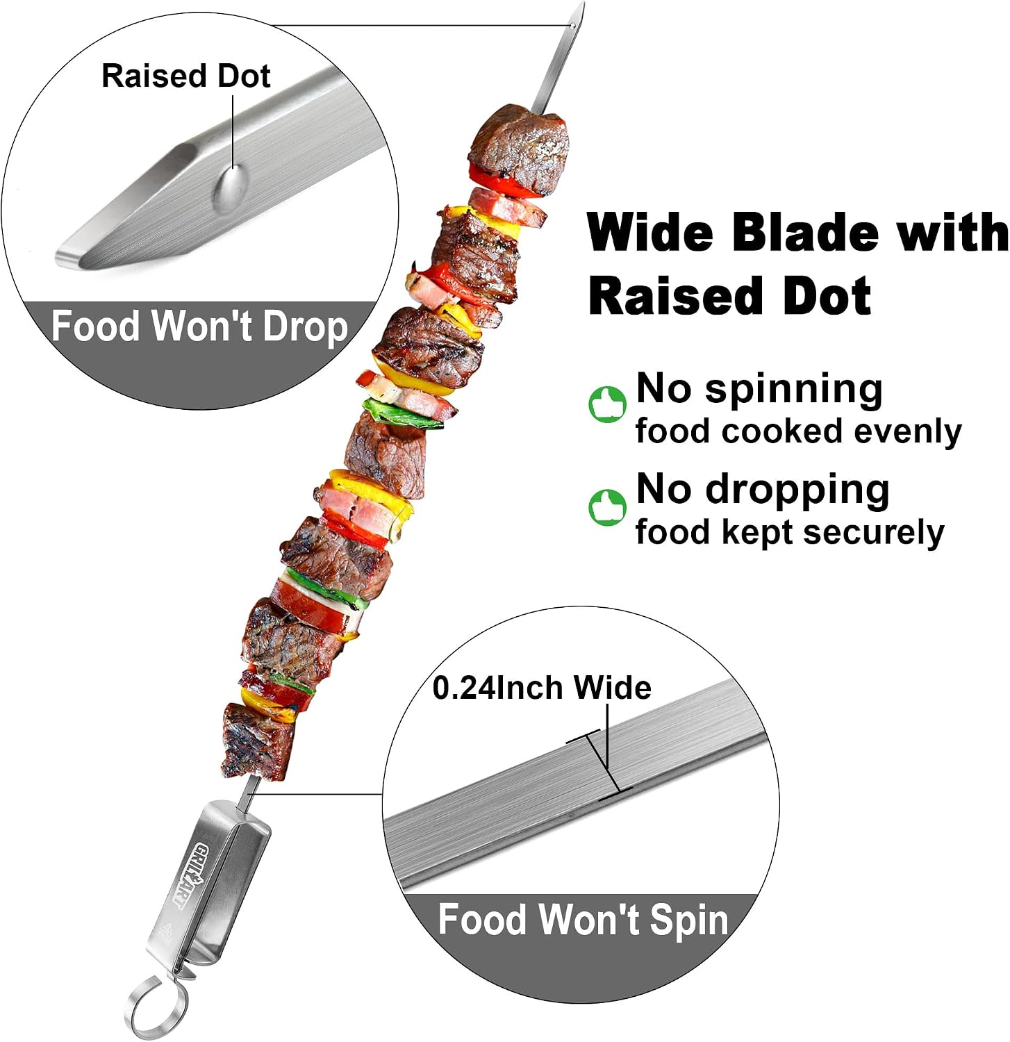 GRILLART Kabob Skewers for Grilling - Metal Skewer for Kabobs with Slider - Flat BBQ Skewer Stainless Steel - 17" Shish Kabob Grill Skewers & Ideal Kabob Sticks for Meat Shrimp Chicken Veggie (10PCS)