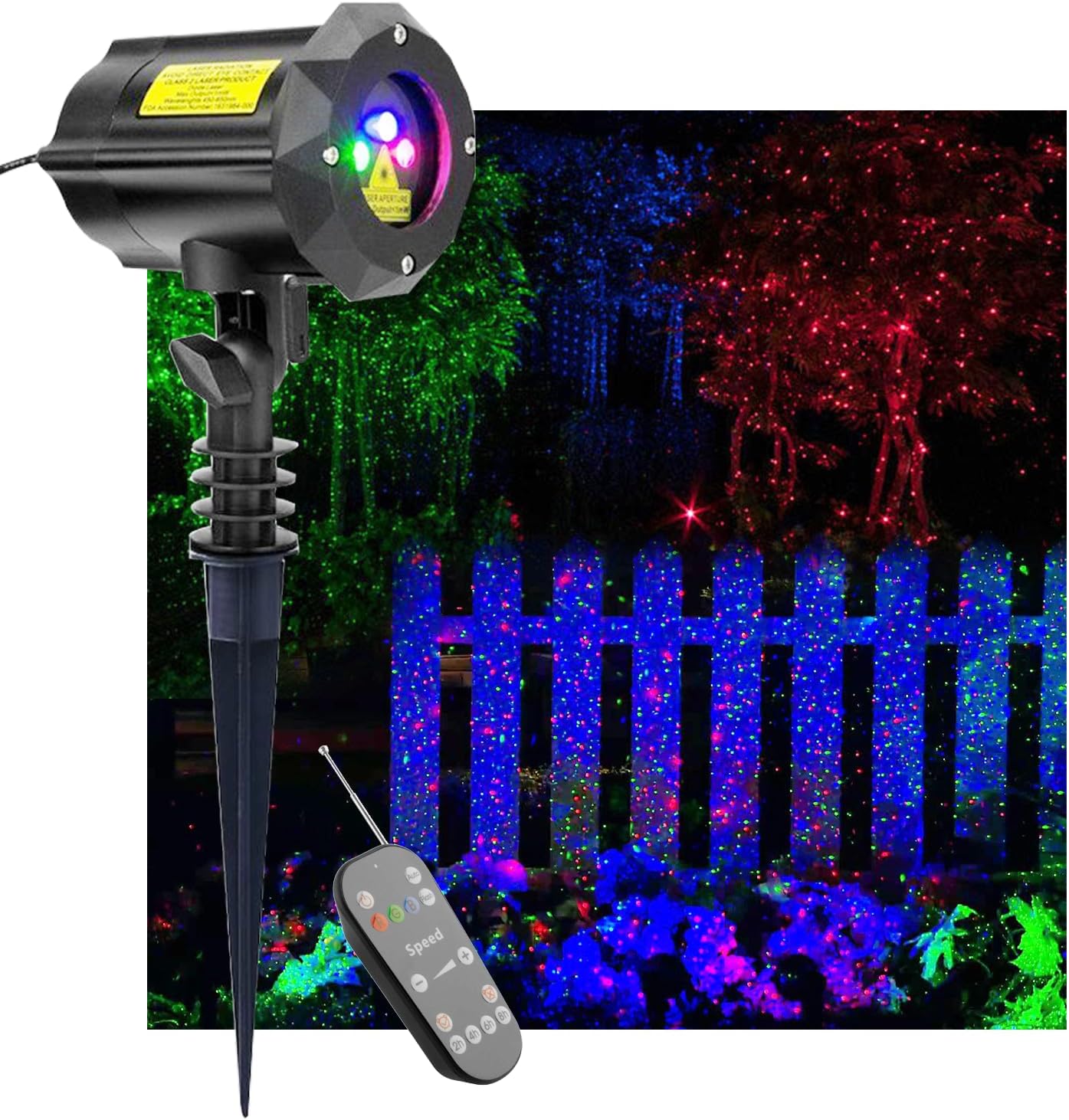 Christmas Laser Projector Lights Outdoor, Motion Firefly Red, Green and Blue with Remote Control and Security Lock