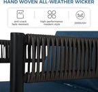 Grand patio 5-Piece Outdoor Dining Set for 4, Metal Woven Wicker Fixed Patio Chairs with Thickened Cushions & 1 Square Woodgrain Dining Table with Umbrella Hole for Backyard Deck (Brown)
