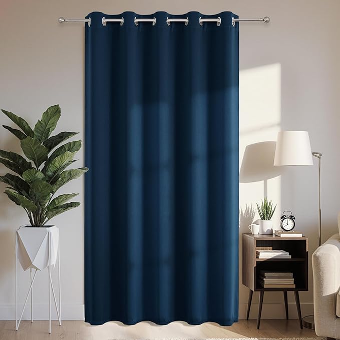 Joydeco Blackout Patio Sliding Door Curtains 90 Inches Long, Grommet Privacy Room Divider Curtains, Extra Wide Thermal Blackout Drapes for Bedroom Living Room (Navy Blue, 70Wx90L, 1 Panel)