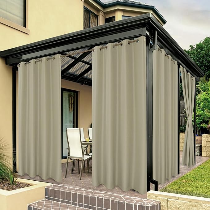 BONZER Outdoor Waterproof Curtains for Patio Privacy Grommet Light Filtering Outside Curtains for Gazebo, Porch, Pergola, Pavilion, 1 Panel, 54W x 120L inch, Taupe