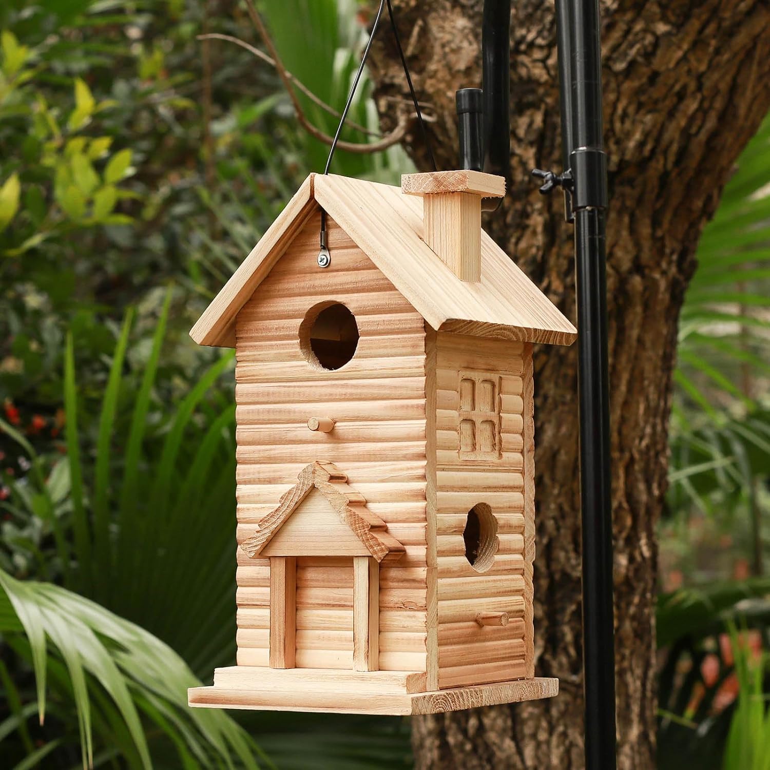 Bird House Outdoor Bird Houses for Outside Clearance,2 Hole Wooden BlueBirdHouse Finch Cardinals Hanging Birdhouse 2 Rooms Nesting Box for Wild Bird Viewing