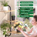YUOROS Window Plant Shelves, 3-Tier Rotating Plant Shelf Stand, Indoor Metal Wall Plant Holder