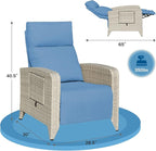 Outdoor Recliner Chairs Set of 2, Reclining Patio Chairs with Adjustable Back up to 150°Lay Flat and Extended Footrest, Wicker Recliner Chairs with Flip Table and Removable Olefin Cushion