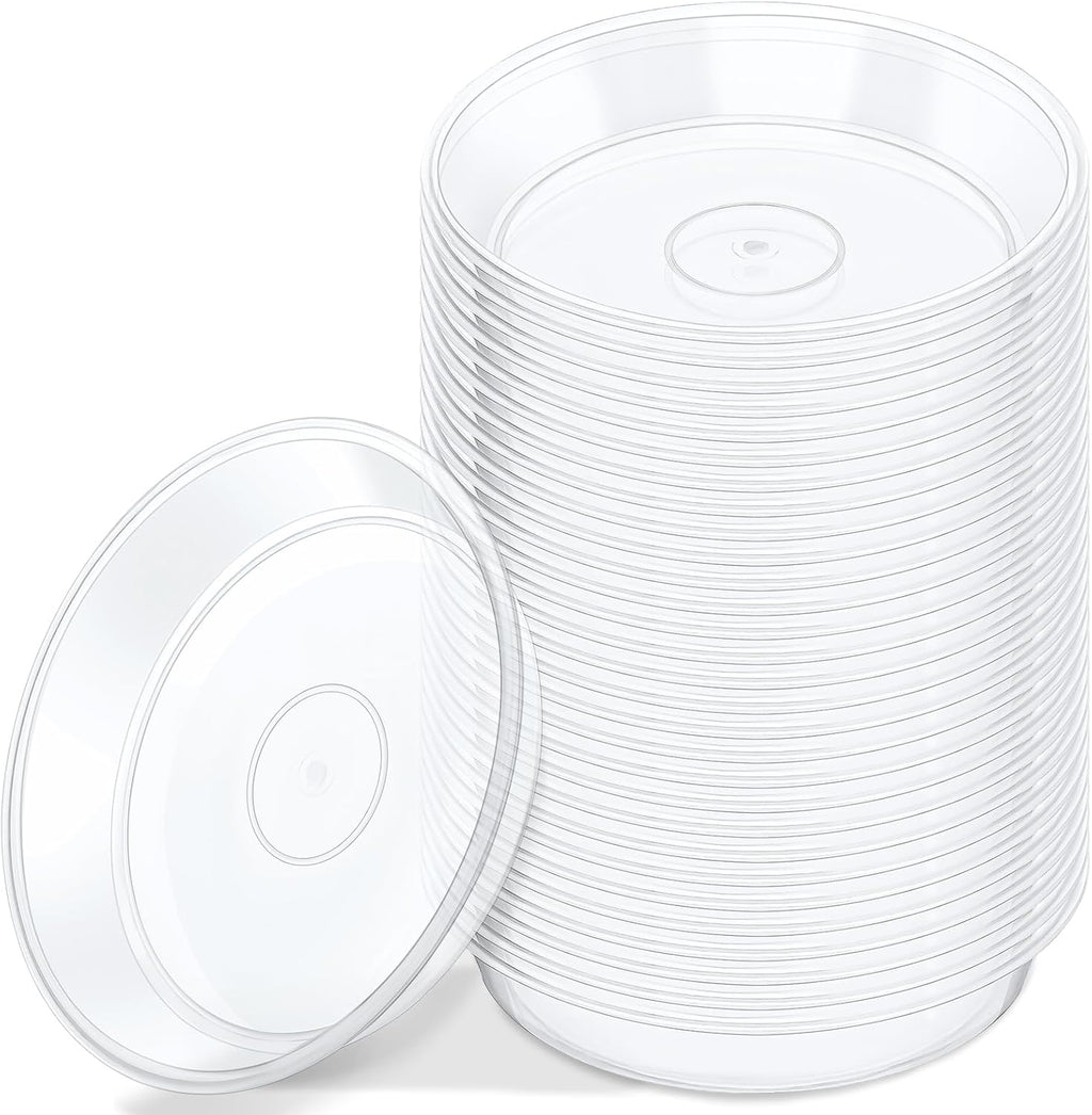 GREANER Plant Saucers for Indoors, 30 Packs Durable Plastic Plant Trays for Pots, Clear Plastic Flower Plant Pot Saucer for Indoor Outdoor Garden（4 Inch