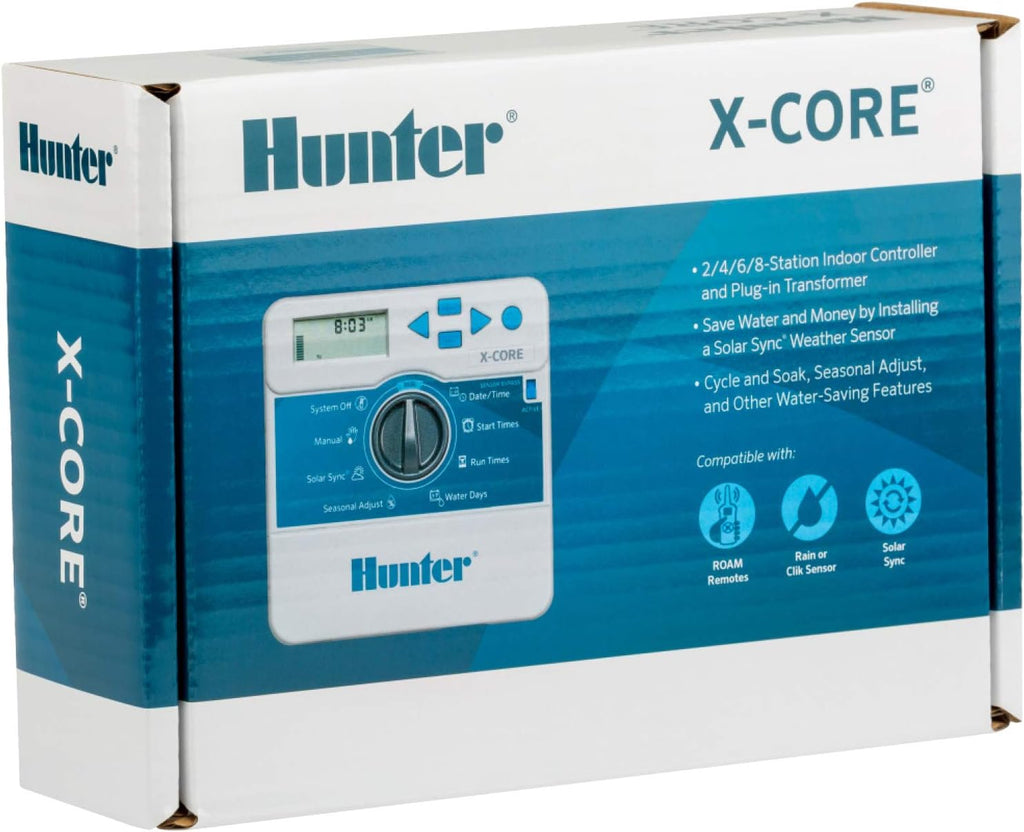 Hunter X-Core XC400i Indoor Sprinkler Timer, 4 Zone Irrigation Controller | Indoor 4 station irrigation controller with easy programming, manual controls, seasonal adjust, and standard dial operation