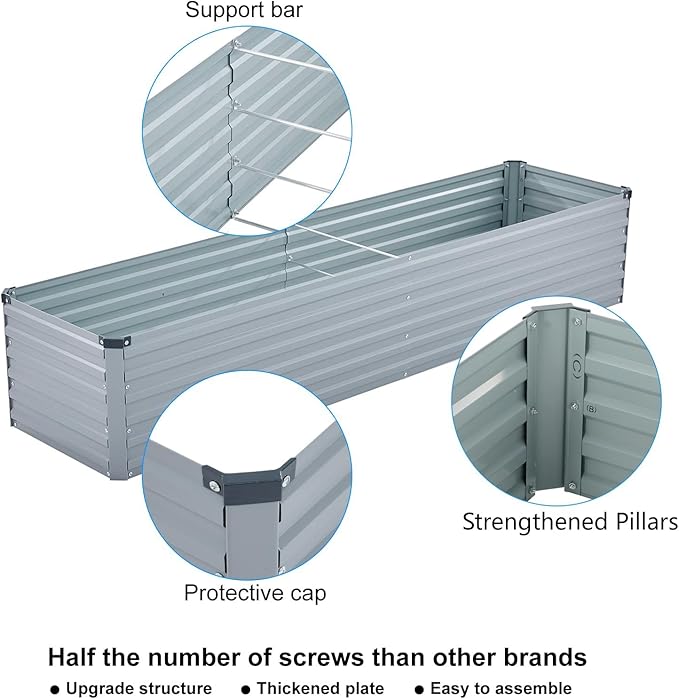 2 Pack 12x2x1FT Galvanized Raised Garden Beds Kit Outdoor Metal Gardening Planter Box for Vegetable Elevated Flower Herbs,Gray
