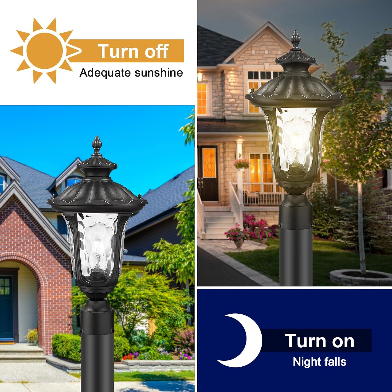 Outdoor Post Lights Fixtures, 18'' Medium Black Aluminum Waterproof and Anti-Rust Pole Lantern Lighting Fixture for Walkway, Patio, Porch