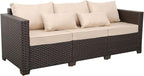 Outdoor Furniture Couch 3 Seater Sofa Outdoor Brown Wicker Sofa Deep Seat High Backrest Patio Couch with Non-Slip Cushions Waterproof Cover, Khaki