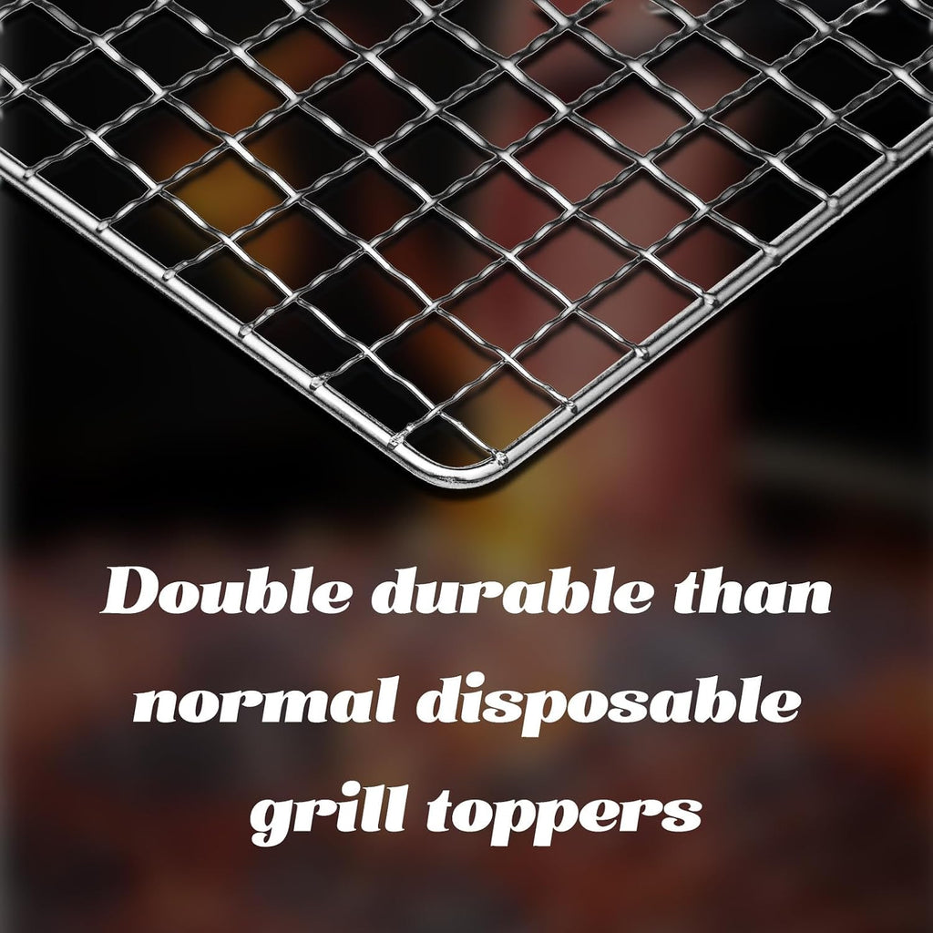 Grill Topper, 10 Pcs Disposable Grill Grates, 11.8 x 15.7 Inch Baking Rack | Toss after one cook, no scrub brush, fine grid holds small bites, galvanized iron mesh fits charcoal, gas, smoker grates
