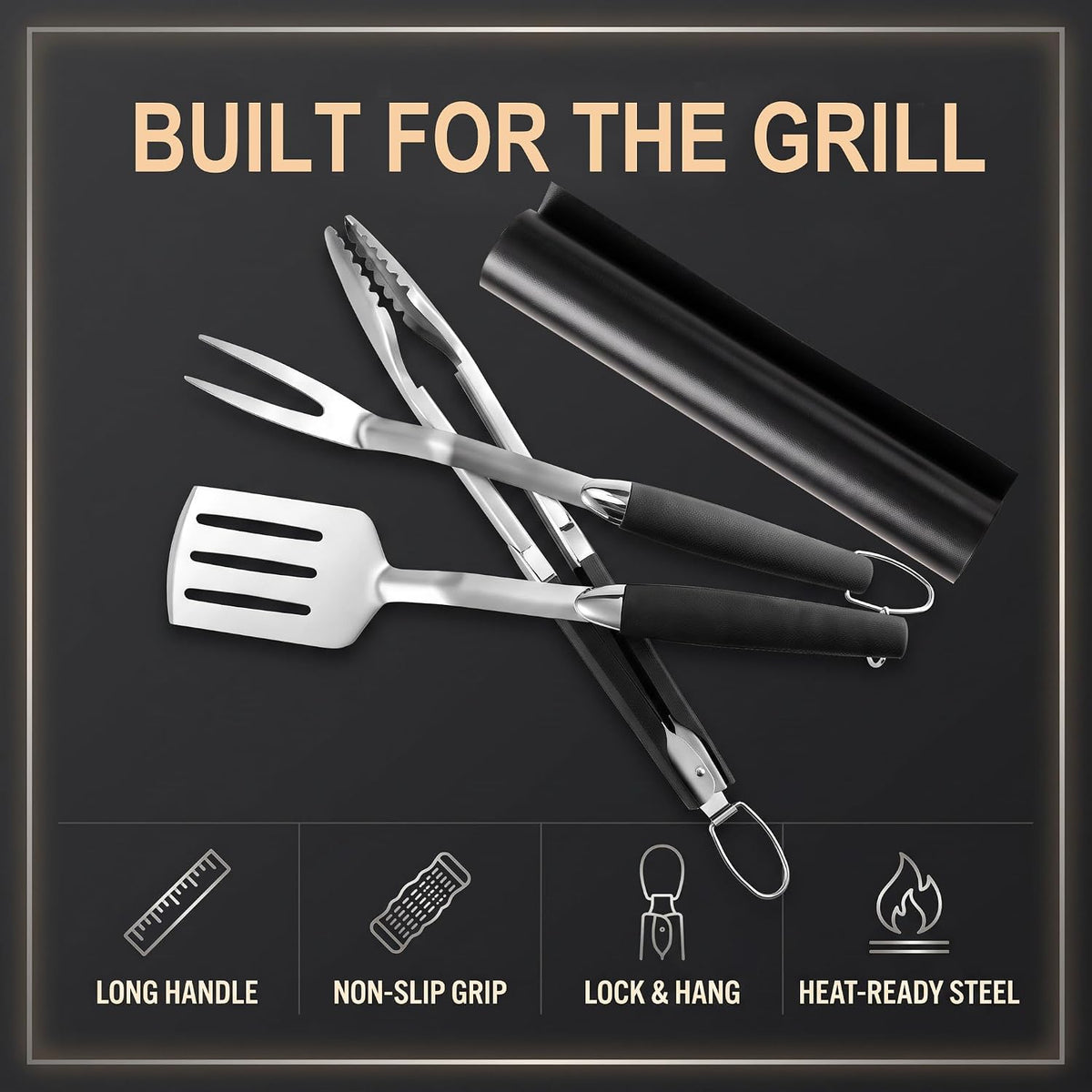 grill utensils set,bbq tools kit grilling accessories for, close-up detail