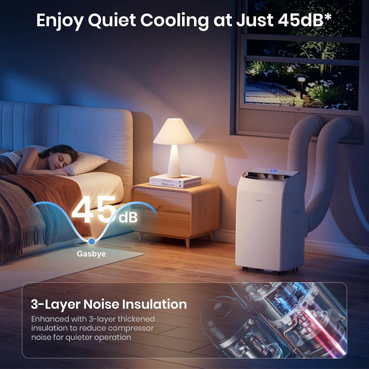 gasbye dual hose portable air conditioners, 12,000 btu showing dimensions