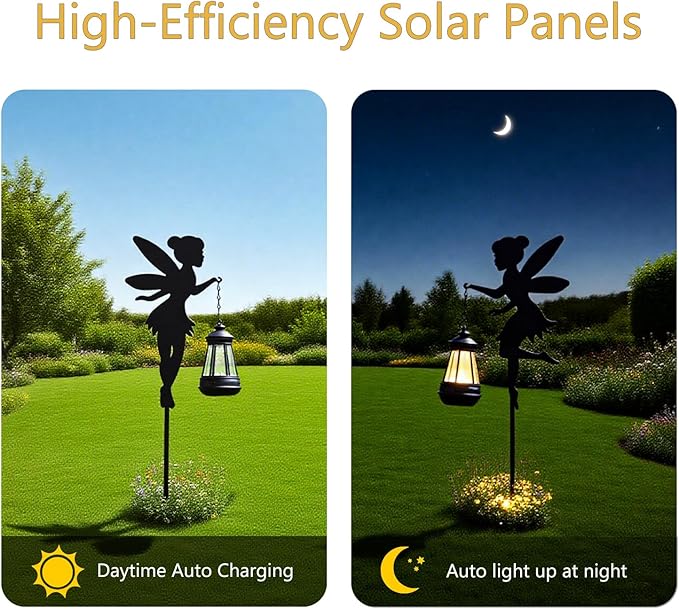 Solar Fairy Garden Stake Decorative Lantern Outdoor Waterproof, 2-Pack Solar Courtyard Lawn Decorative Lights, Outdoor Garden Statue Lights (Multicolour)