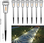 DERAYSION Solar Lights Outdoor, 8 Pack Solar Pathway Lights Waterproof Garden Lighting,Stainless Steel Pole Auto Dusk-to-Dawn Starburst for Path, Yard, Walkway, Driveway, Landscape(2700K Warm White)