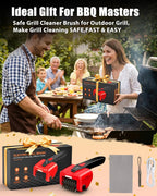 Electric BBQ Grill Brush, 800RPM Automatic Grill Cleaner for Outdoor Grill with 2-Speed & 20kg Torque–4500mAh Battery,LED Light for Night, No Bristle Drop Safe for Cast Iron Stainless,Gift for Men Dad