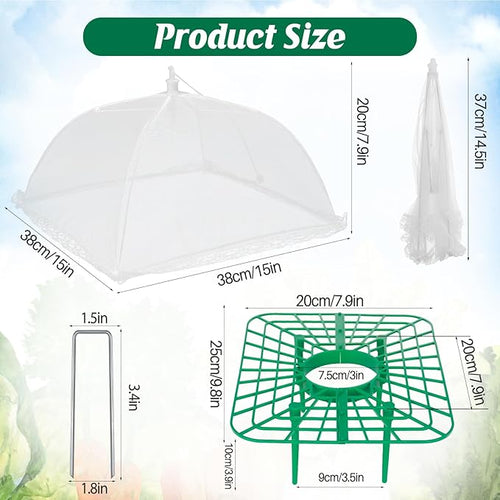 4 Sets Strawberry Plant Support with Mesh Plant Cover,Strawberry Growing Racks Sets with Iron Plant Nails and Storage Bag for Garden Strawberry Vegetables(White Net - Square)