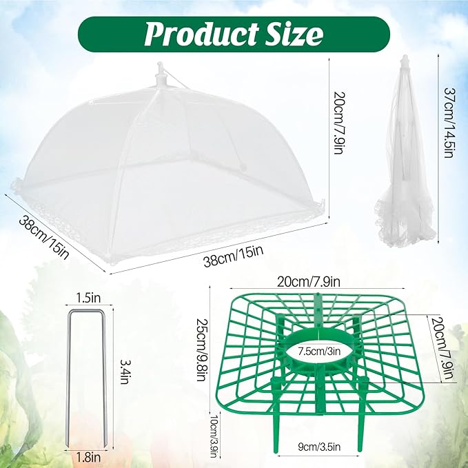 6 Sets Strawberry Plant Support with Mesh Plant Cover,Strawberry Growing Racks Sets with Iron Plant Nails and Storage Bag for Garden Strawberry Vegetables(White Net - Square)