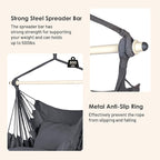 Highwild Hammock Chair Hanging Rope Swing - Max 500 Lbs - 2 Cushions Included - Steel Spreader Bar with Anti-Slip Rings - for Any Indoor or Outdoor Spaces (Grey)