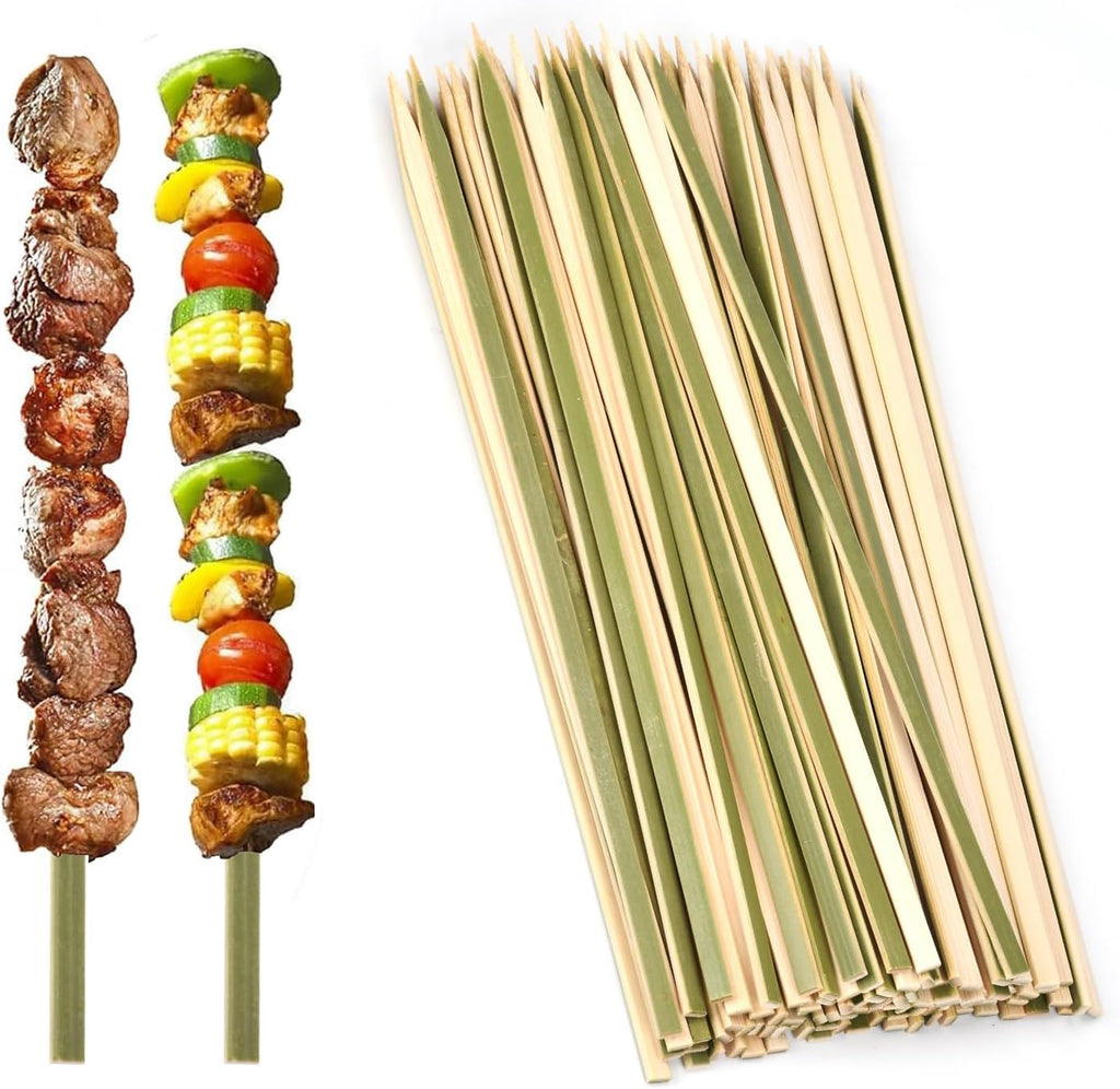 200 Pcs 12inch Natural Green Flat Wide bamboo kabob skewers for grilling Fruit Sticks Kebabs appetizers Barbecue Kababs Party mini wooden bbq skewers