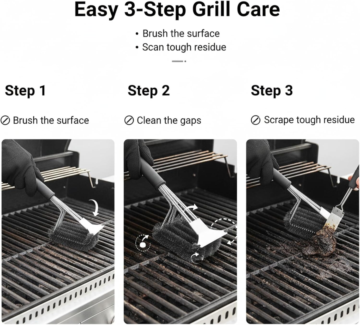 Grill Brush with Scraper, 18" Handle BBQ Accessories for Outdoor Grill, Safe Wire Scrubber, Universal Fit BBQ Cleaner for All Grates