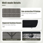 LDAILY Moccha Outdoor Daybed, Wicker Loveseat Sofa Set with 4-Postion Adjustable Backrest, Storage Ottoman, Cushions, Rattan Double Bed Lounger, Patio Furniture Set (Mixed Gray+Black)
