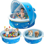 Kiddie Baby Pool with Canopy Sprinkler, 47in Foldable Toddler Pool | Anti-Slip Baby Swimming Pool with Shade, Portable Small Pool & Ball Pit for Kids Age 1-6, Backyard Outdoor Water Play Toy