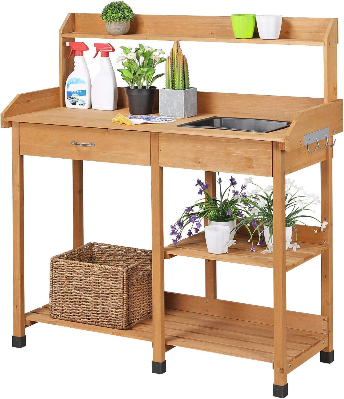 yaheetech potting bench with sink & drawer, outdoor, main product view