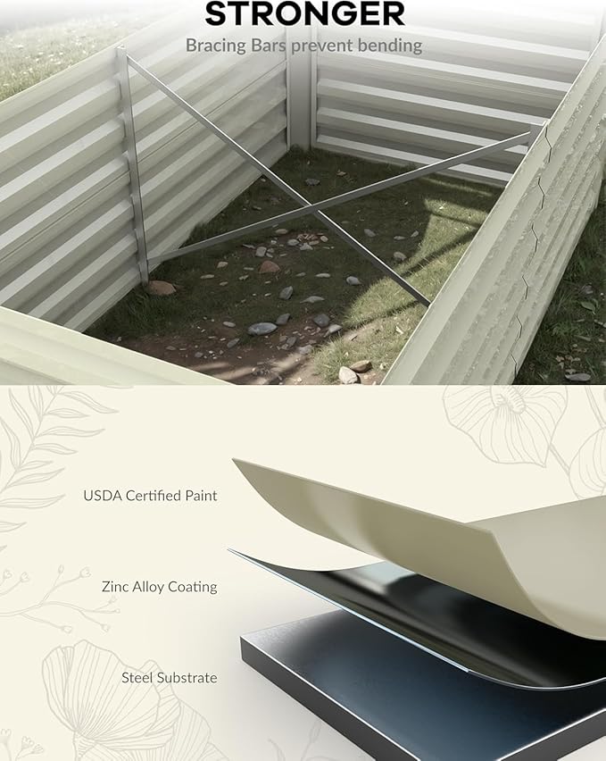 Garvee 6x3x2ft Galvanized Raised Garden Bed Outdoor,Rust-Resistant Raised Garden Beds for Gardening, Easy Assembly Outdoor Garden Box & Planters, Beige