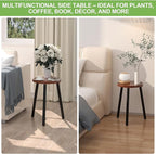 Wood Plant Stands Indoor, 16.7" Tall Plant Stand Outdoor Mid-Century Plant Stool, Single Plant Table Modern Small Round Side/End Table for Living Room, Balcony, Office (Brown)