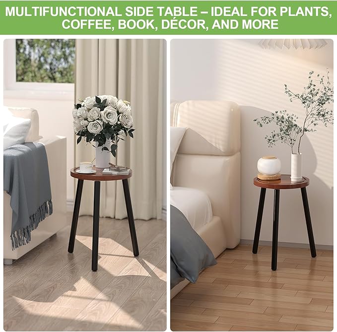 Wood Plant Stands Indoor, 16.7" Tall Plant Stand Outdoor Mid-Century Plant Stool, Single Plant Table Modern Small Round Side/End Table for Living Room, Balcony, Office (Brown)