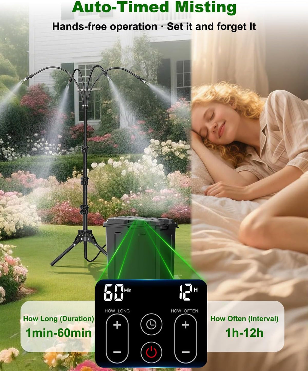 ausic portable misting system with stand, water cooling, side view