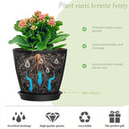 4 Inch Plant Pots, 6 Pack Indoor Flower Pots, Planters with Drainage Holes and Trays for Orchids, Violets, Succulents, Herbs, and Other Plants, Black
